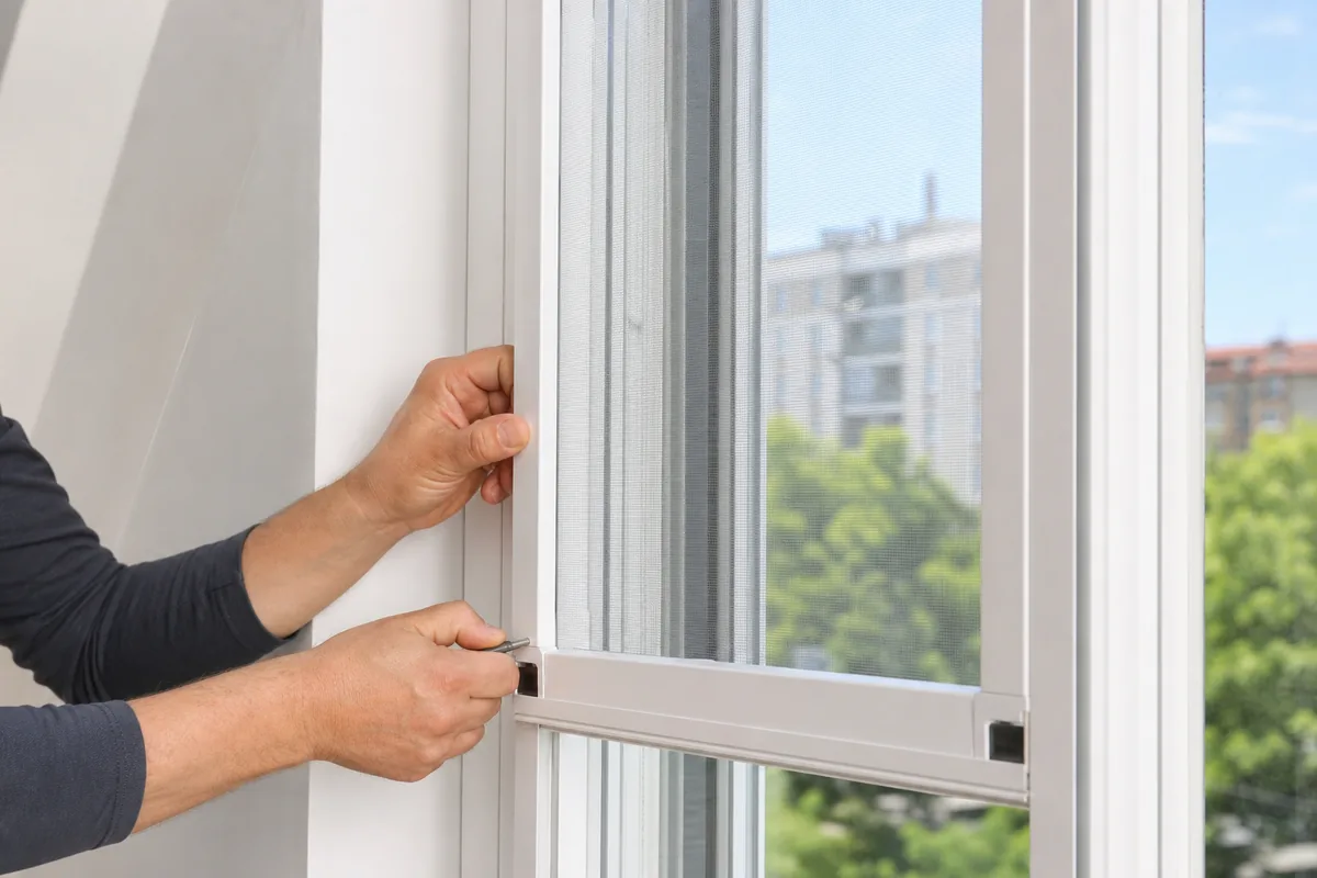 Pencere sinekliği montajı yapan usta eli